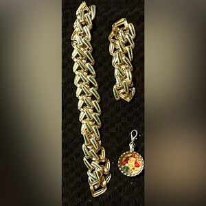 Gift Ready in Box Gold n Green Link Necklace Bracelet Set  (🚫 Santa Clip)